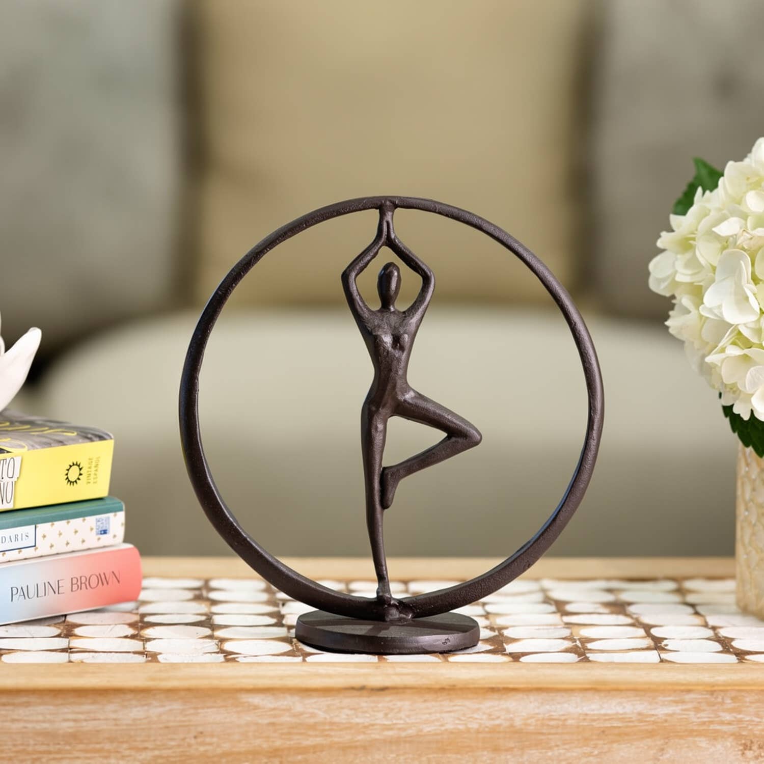 Yoga Tree Circle Cast Iron Sculpture