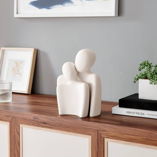 Cream Nesting Couple Matte Ceramic Sculpture Set