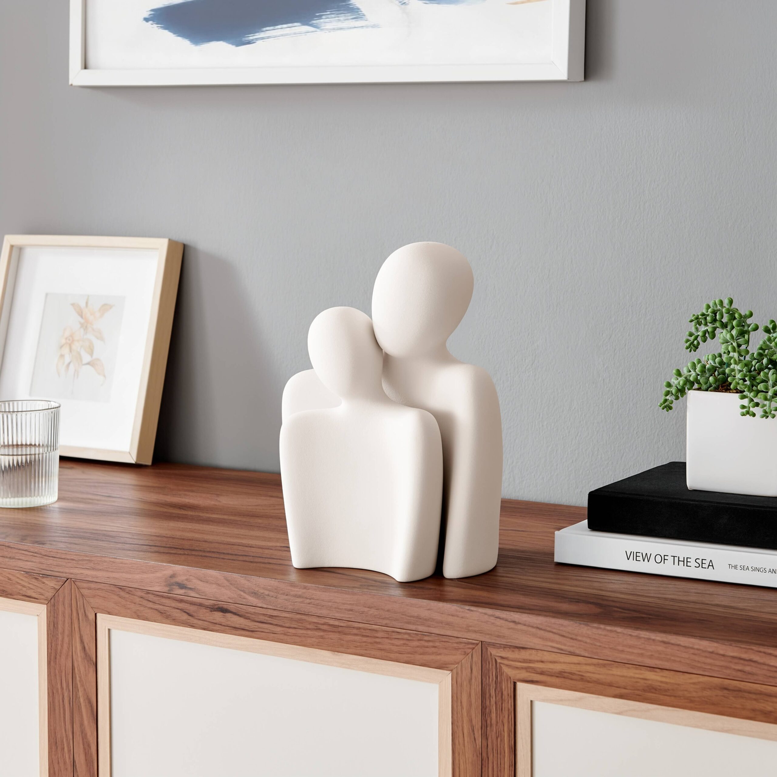 Cream Nesting Couple Matte Ceramic Sculpture Set