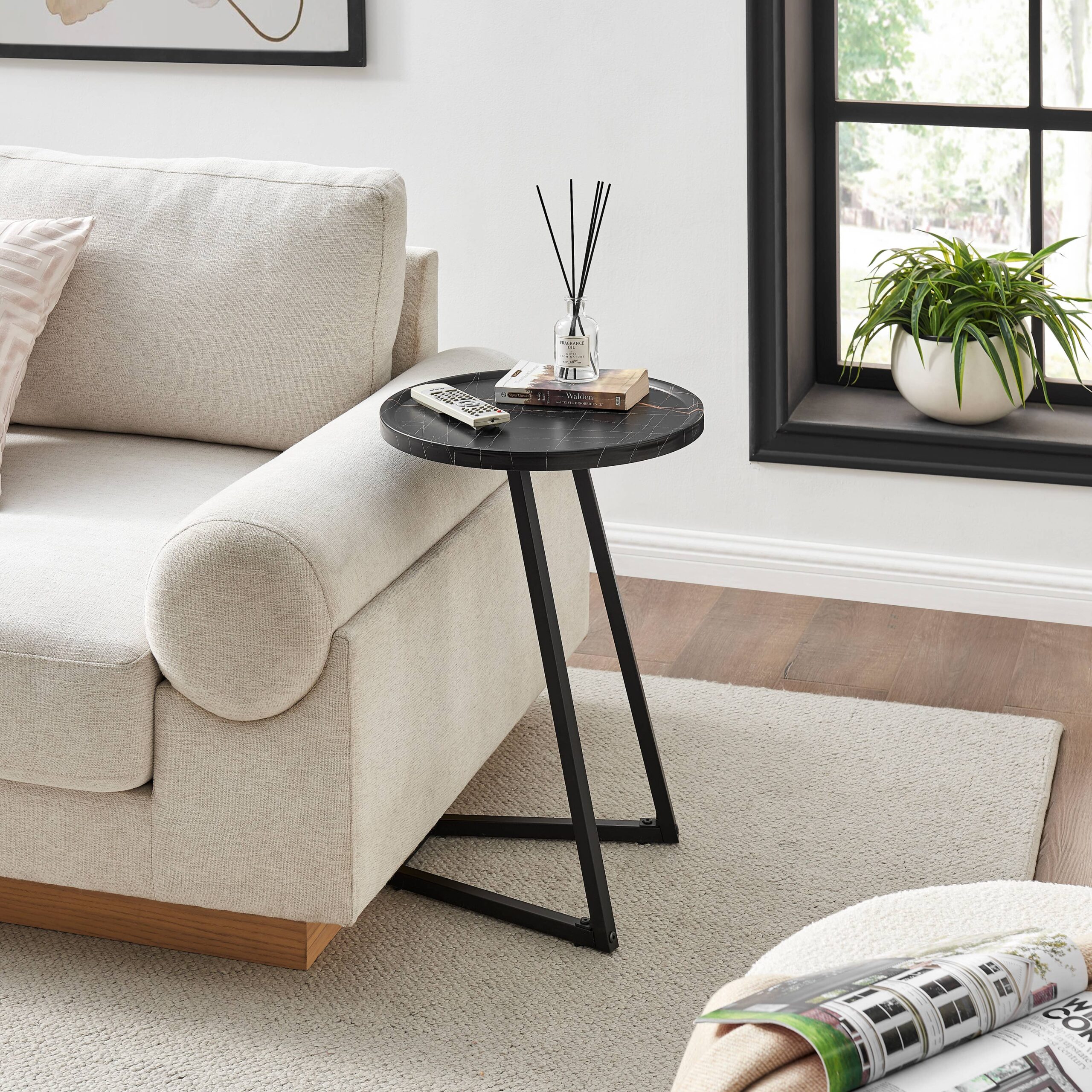 Round Raised Lip Angled Couch-Side Accent C-Table