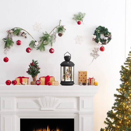 Christmas Scene Falling Snow Music Snowglobe Lantern Decor