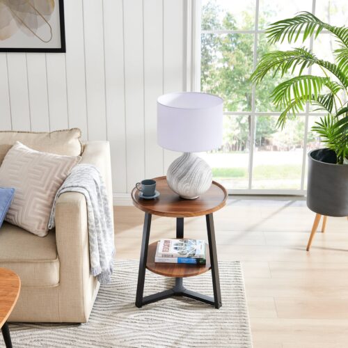 Round 2-Tier Side Accent Table with Raised Lip Edge