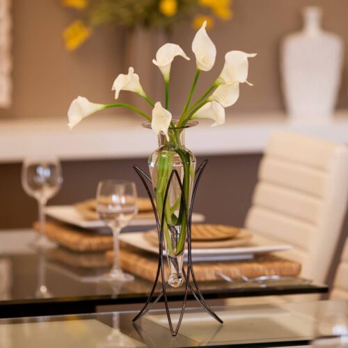 Amphora Vase On Half Moon Metal Stand