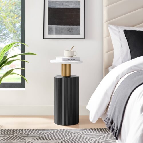 Accent Table with Black Base Gold Metal Faux Marble