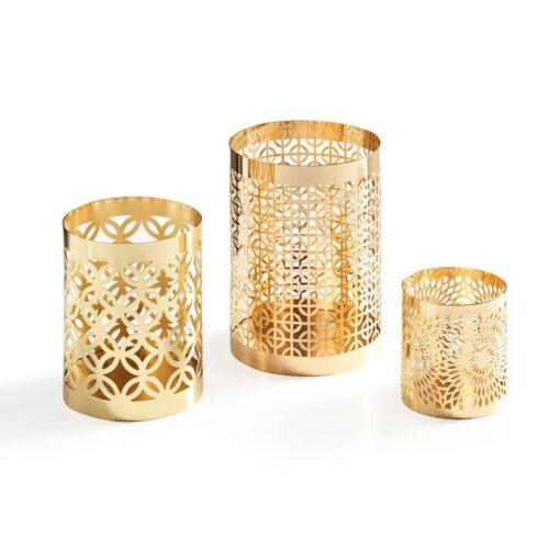 Set of 3 Gold Filigree Candleholder Hurricanes