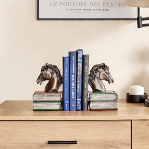 Horses On Books Polyresin Antique Finish Bookend Set of 2