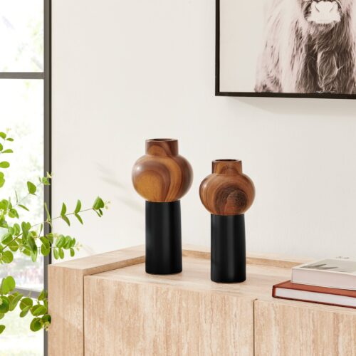 Two Tone Tabletop Vases Black Walnut Set of 2
