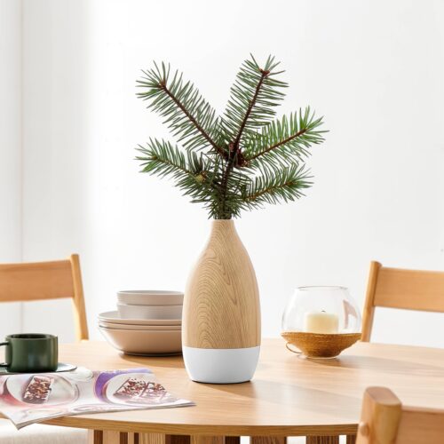 Flask Teardrop Two Tone Tabletop Vase White and Beech