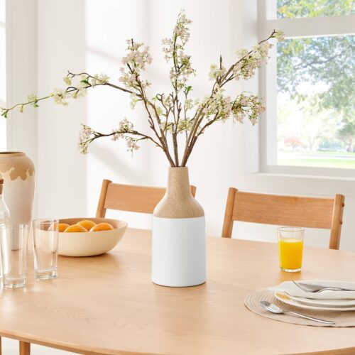 Bottle Two Tone Tabletop Vase White and Beech