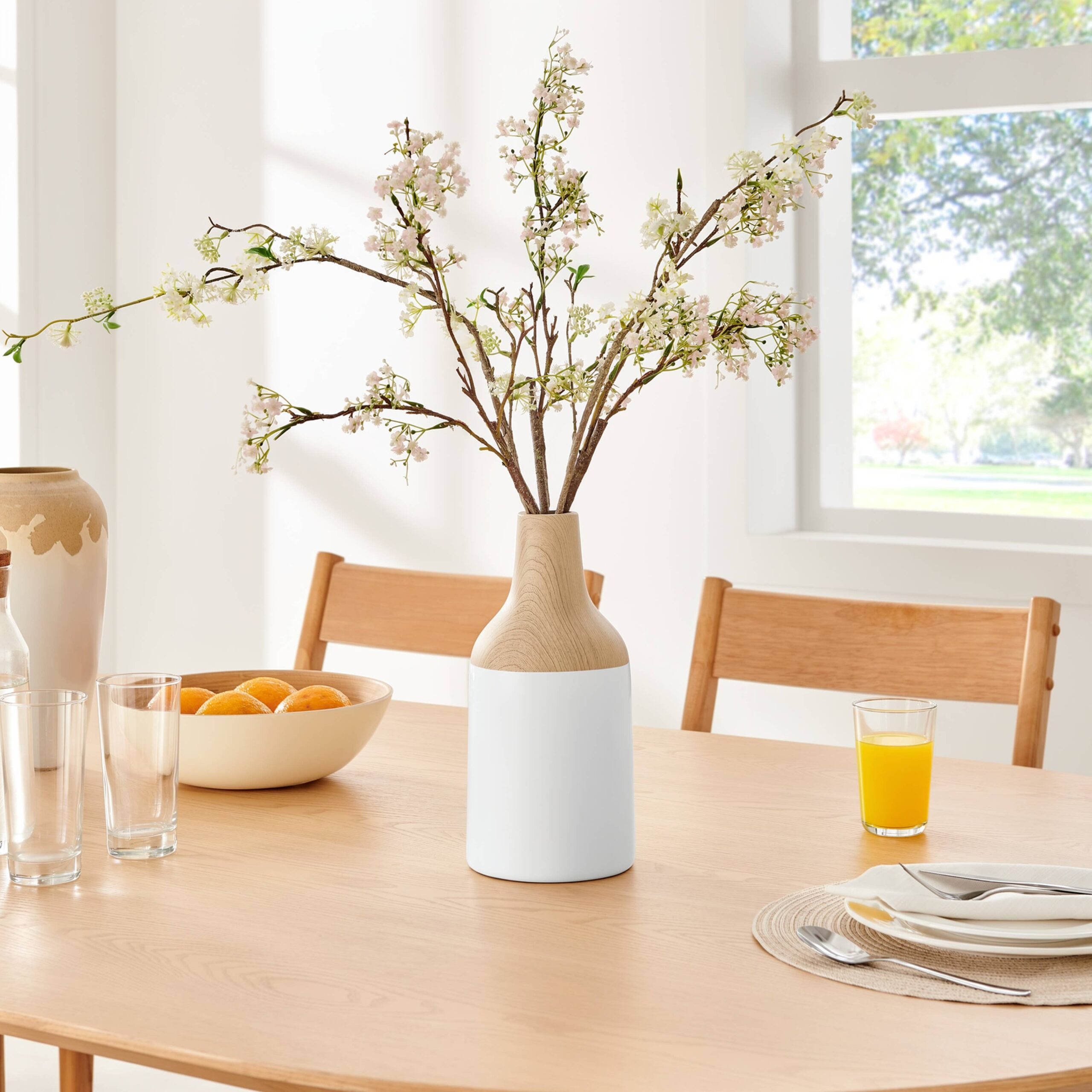 Bottle Two Tone Tabletop Vase White and Beech