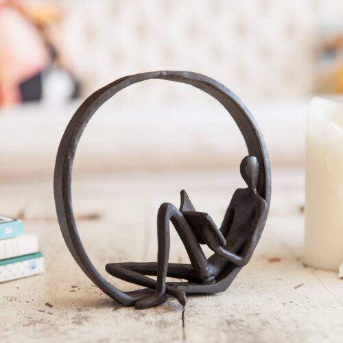 Contemporary Encircled Reader Cast Iron Sculpture Statues
