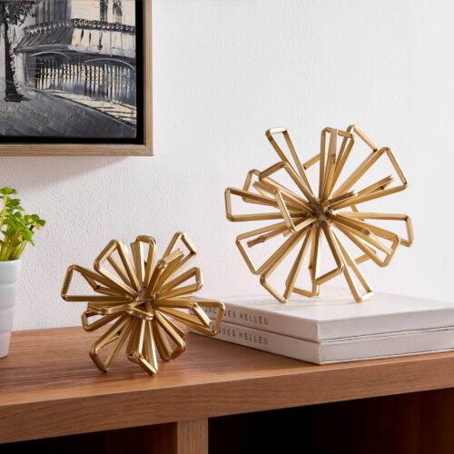 Geometric Gold Starburst Sculpture - Set of 2