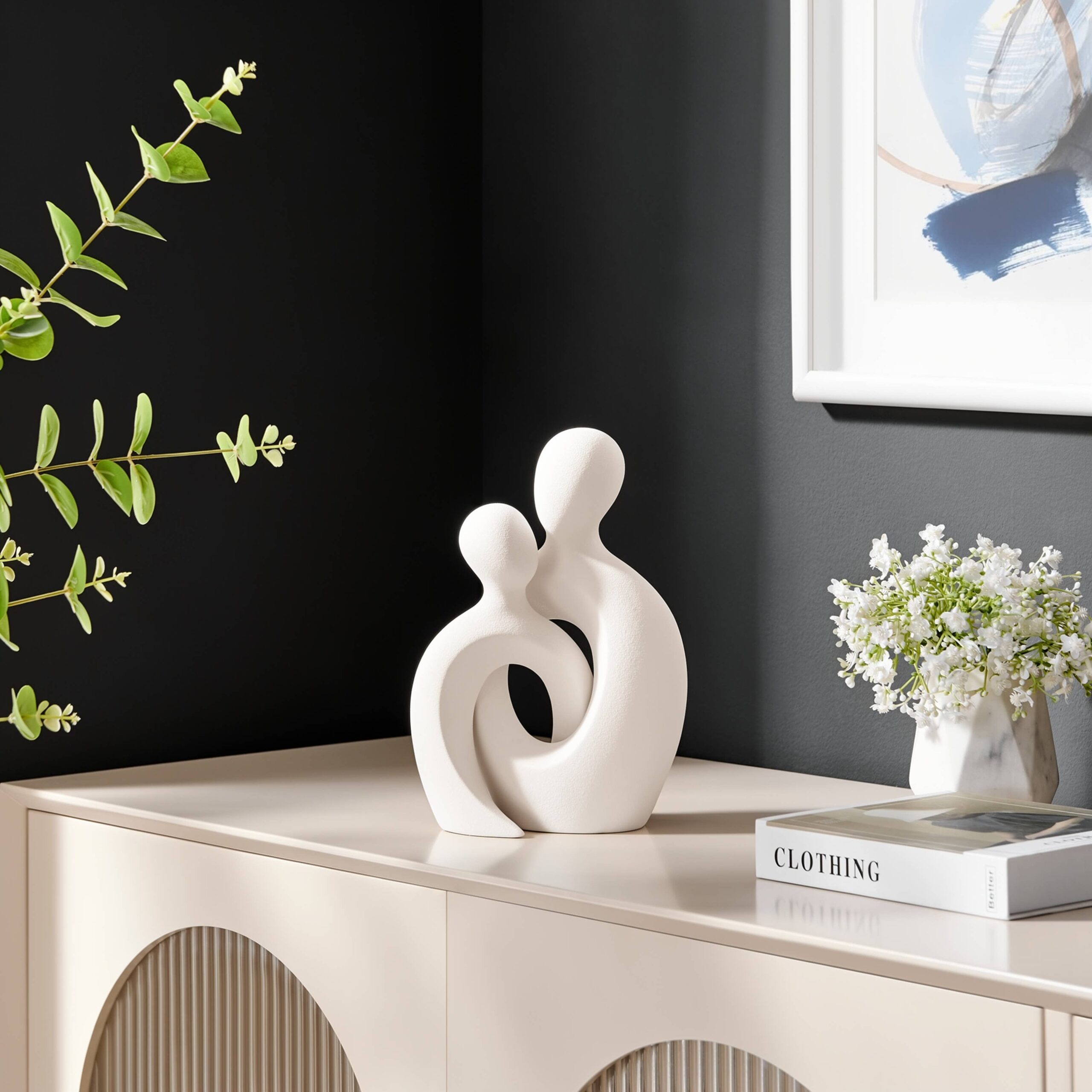 Cream Intersecting Couple Matte Ceramic Sculpture