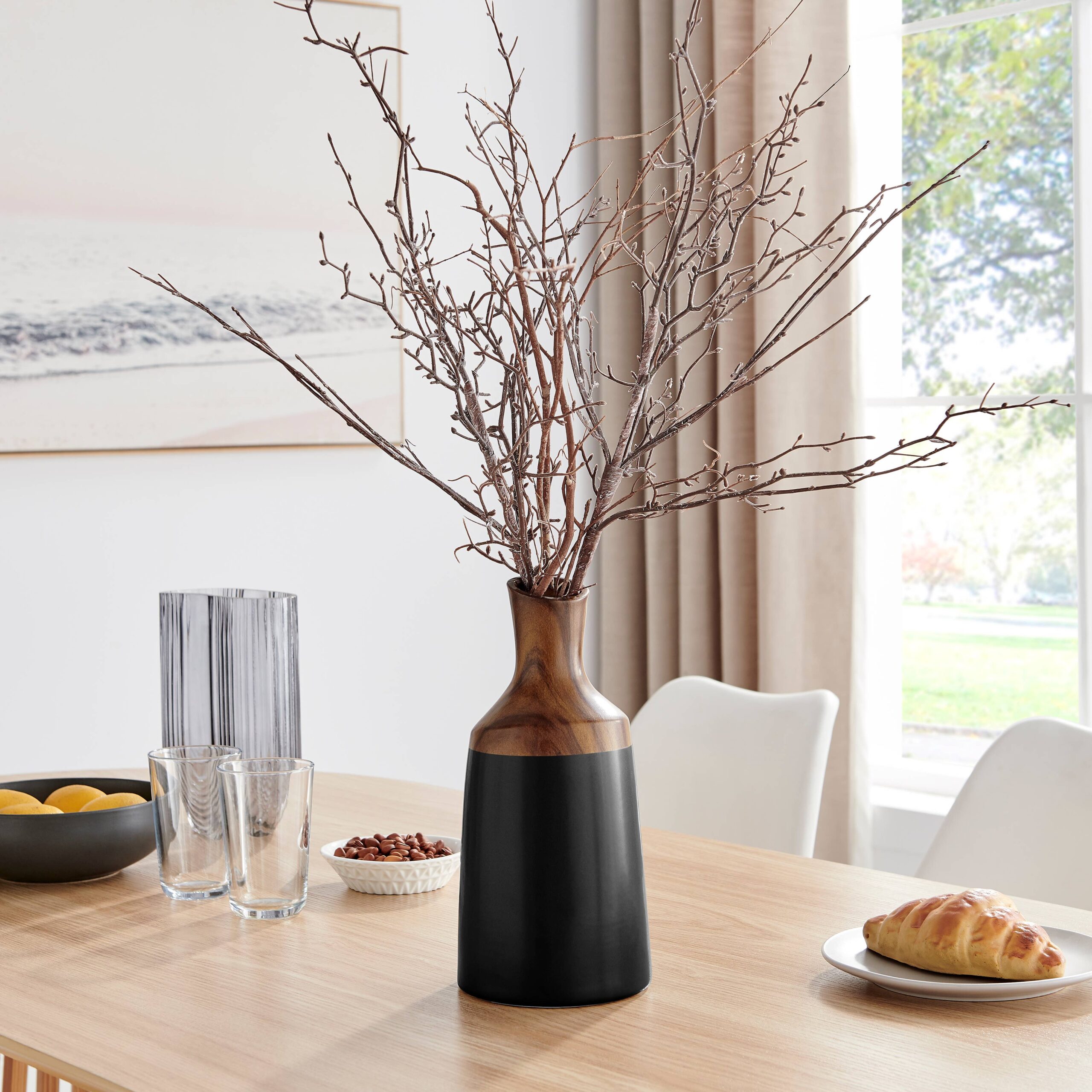 Carafe Two Tone Tabletop Vase Black and Walnut
