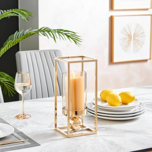 Warm Gold Tinted Glass Large Hurricane Candle Holder