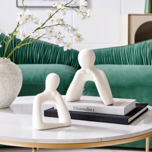 Cream Thinking Couple Matte Ceramic Sculpture Set