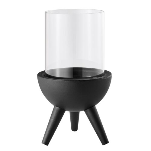 Modern Black Metal Pedestal and Glass Candle Holder