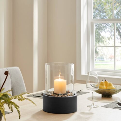 Tabletop Pillar Hurricane Candleholder with Pebble Base