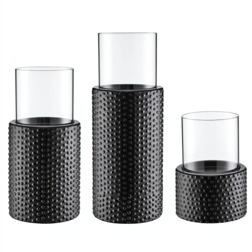 Contemporary Candle Holder Set with Clear Glass Hurricanes