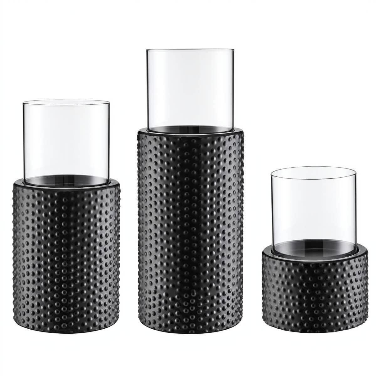 Contemporary Candle Holder Set with Clear Glass Hurricanes