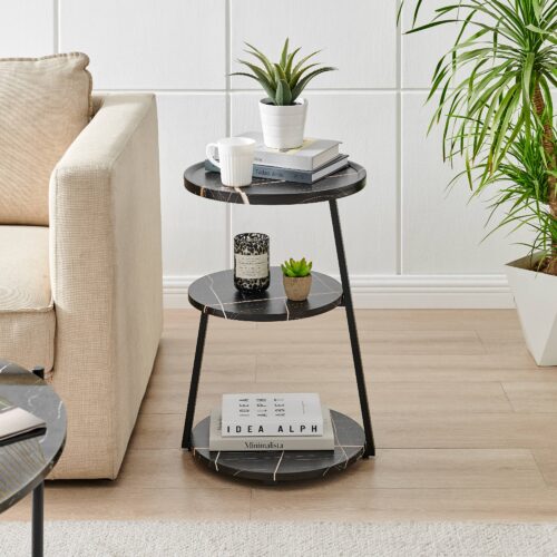 Round 3-Tier Side Accent Table with Raised Lip Edge