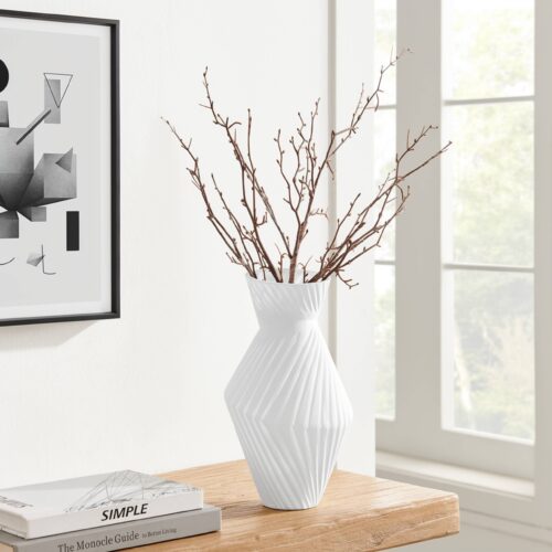 White Contemporary Ribbed Angular Glass Tabletop Vase