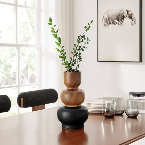 3 Tier Stack Two Tone Vase Black and Walnut