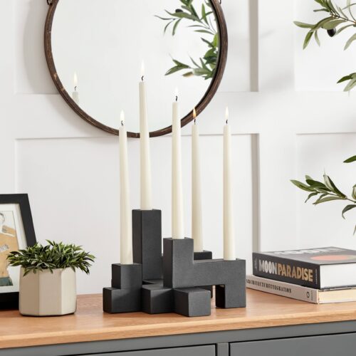 Black Metal Stacking Candelabra Taper Candle Holder Set