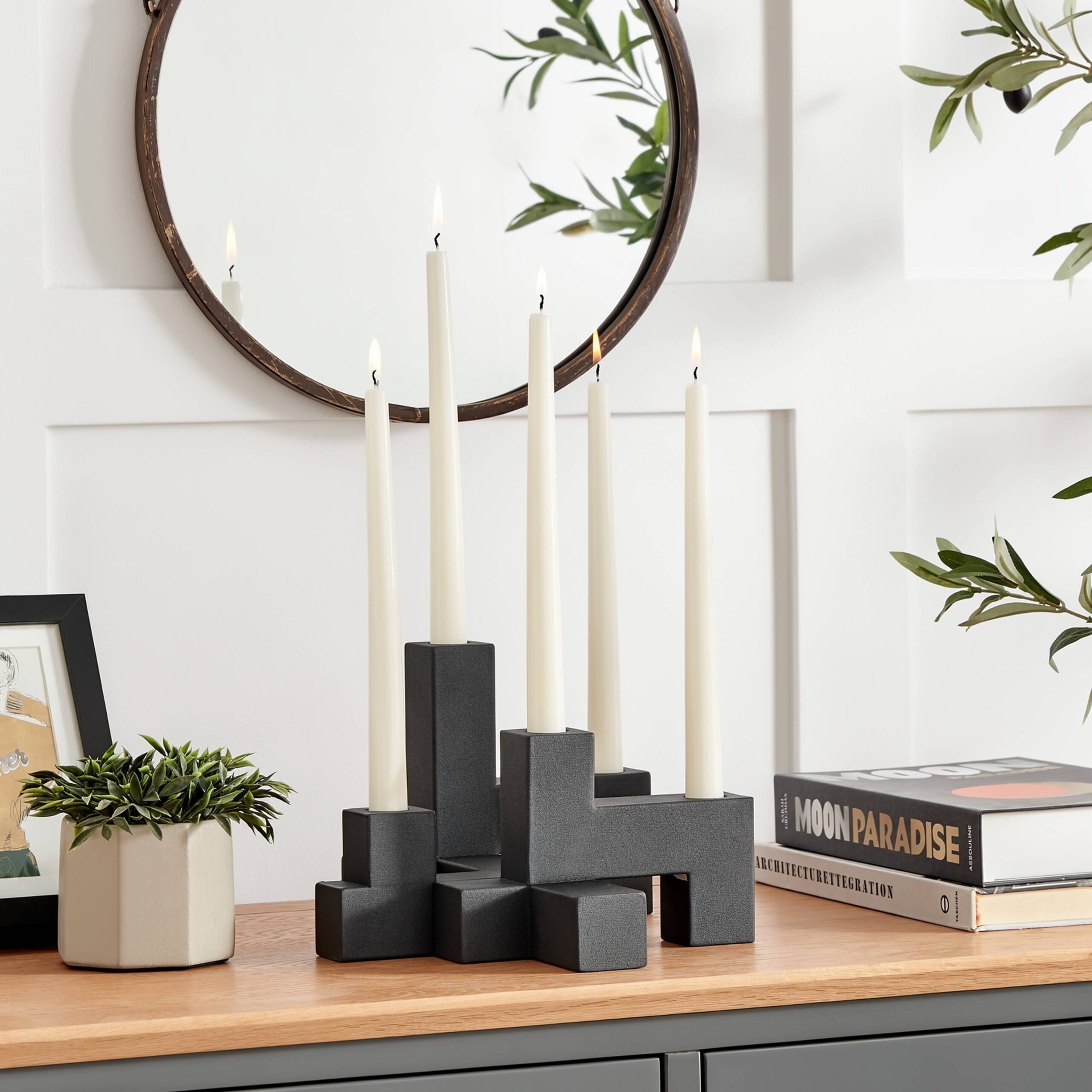 Black Metal Stacking Candelabra Taper Candle Holder Set