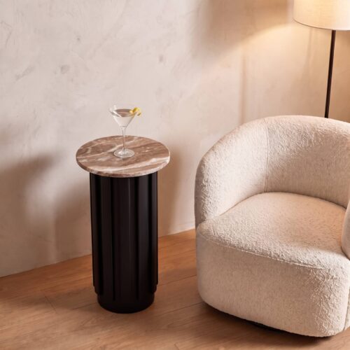 Beige Marble Black Fluted Base Drink Table