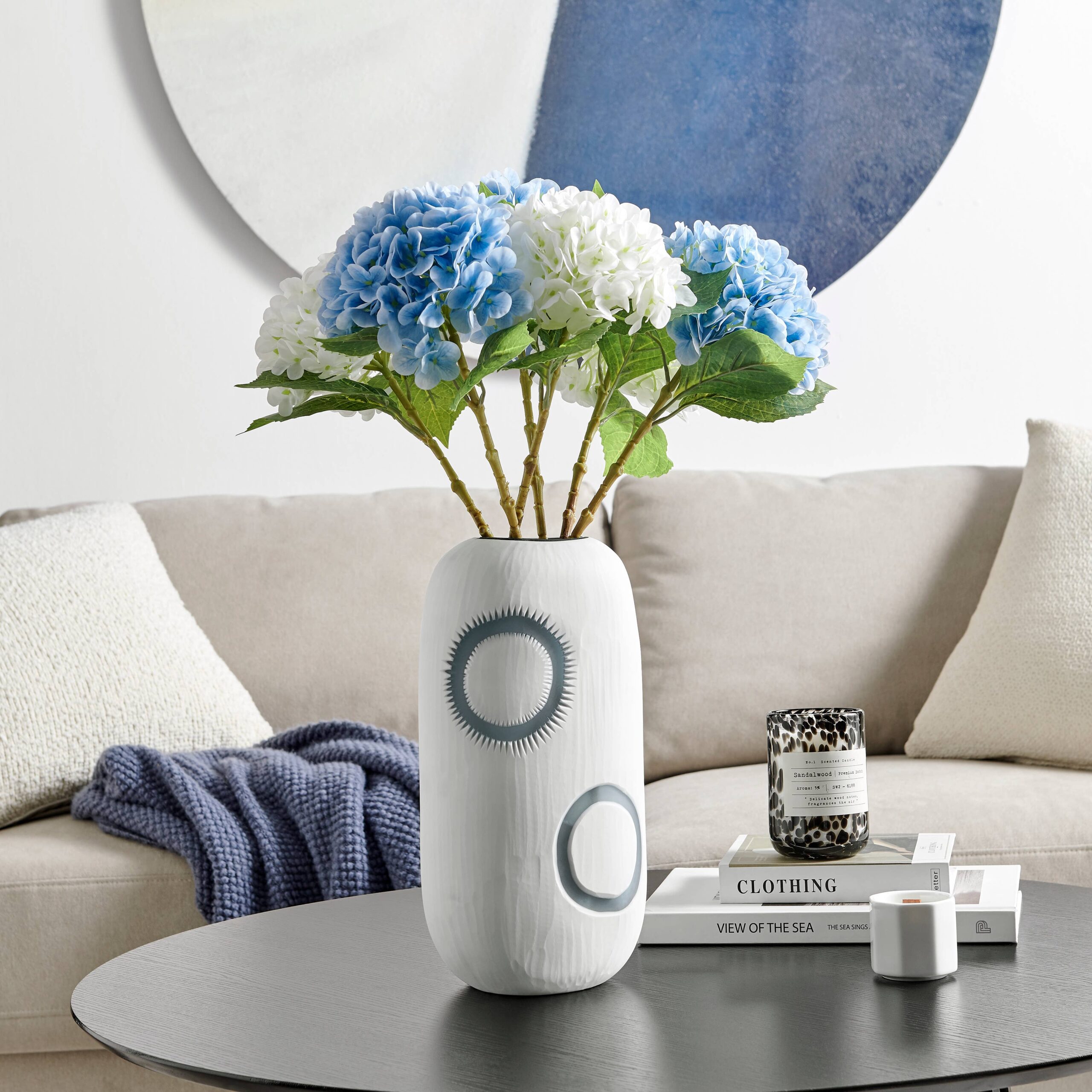 Matte White Navy Oval Opening Glass Vase - Two Options