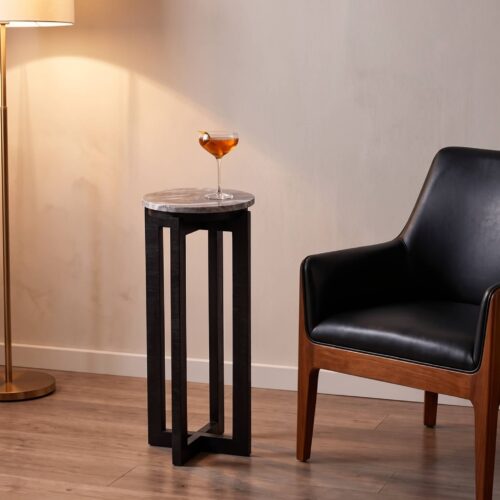 Round Marble Wood Cross Leg Drink Table