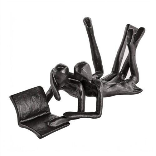 Brown Iron Abstract Couple Reading Book Together Sculpture