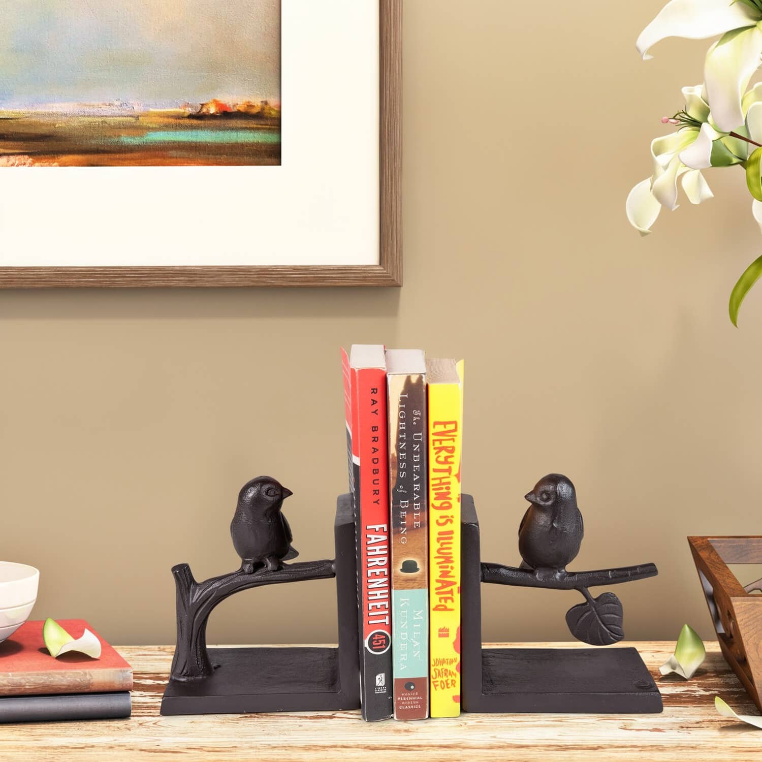 Birds On Branch Cast Iron Bookend Set