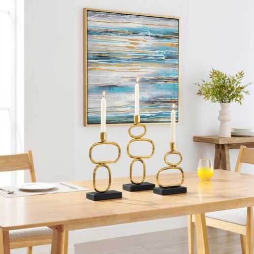 Gold and Black Candlestick Candle Holders - Set of 3