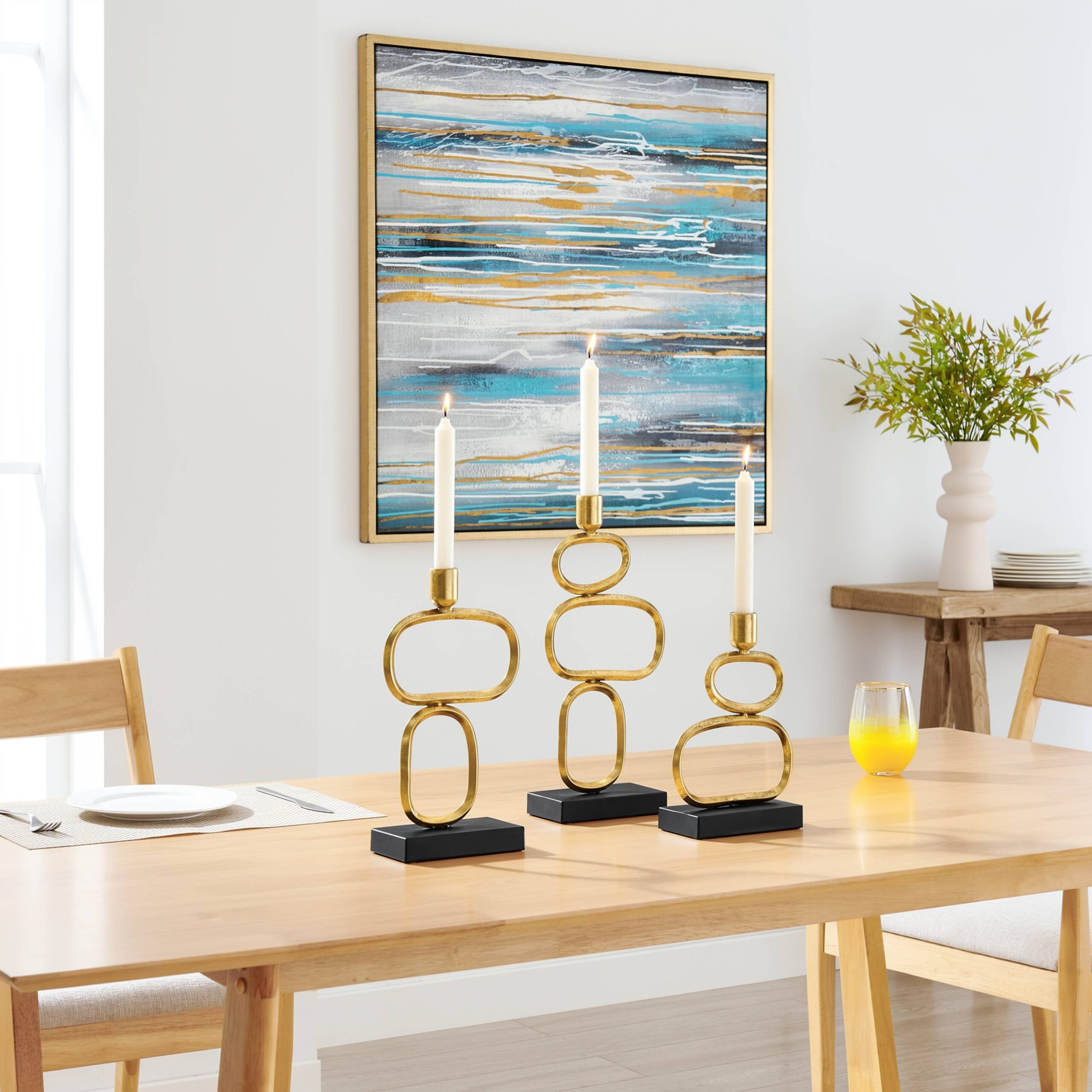 Gold and Black Candlestick Candle Holders - Set of 3