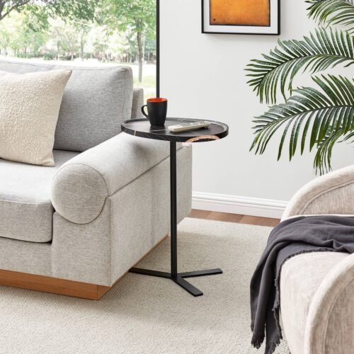 Oval Teardrop Raised Lip Couch-Side Accent C-Table