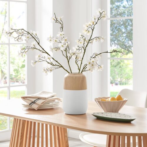 Two Tone Cylindrical Table Vase White and Beech