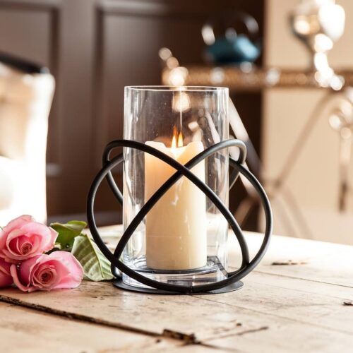 Large Metal and Glass Hurricane Candleholder