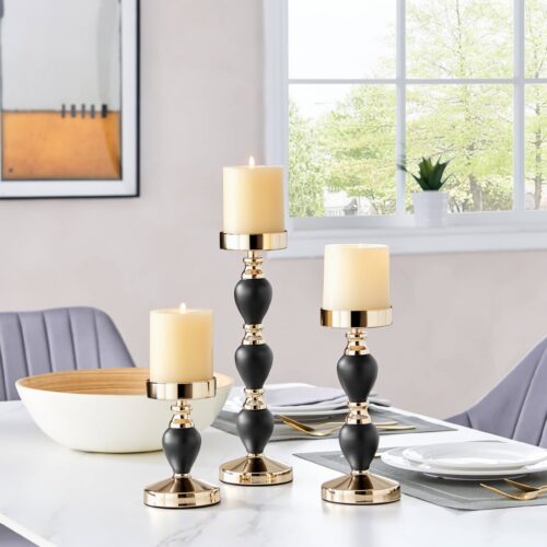 Black Gold Candlestick Taper Candle Holders - Set of 3