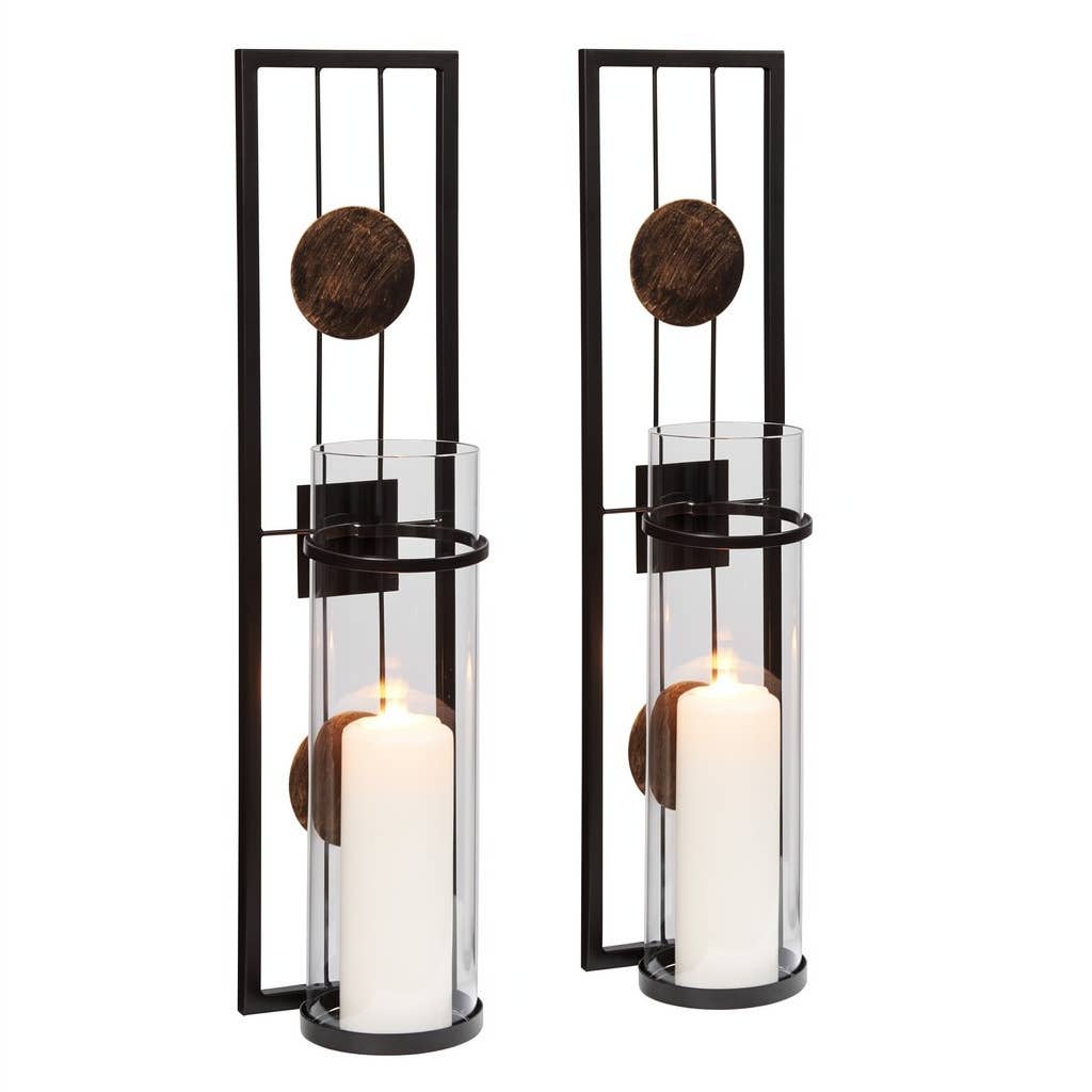 20" Metal Pillar Candle Wall Sconces Set of 2