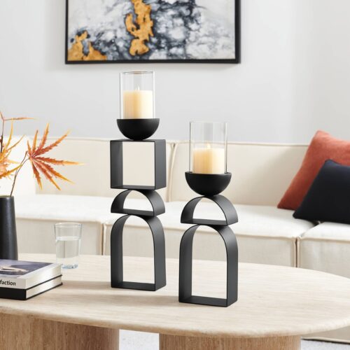 Black Geometric Candle Holders (Set of 2)