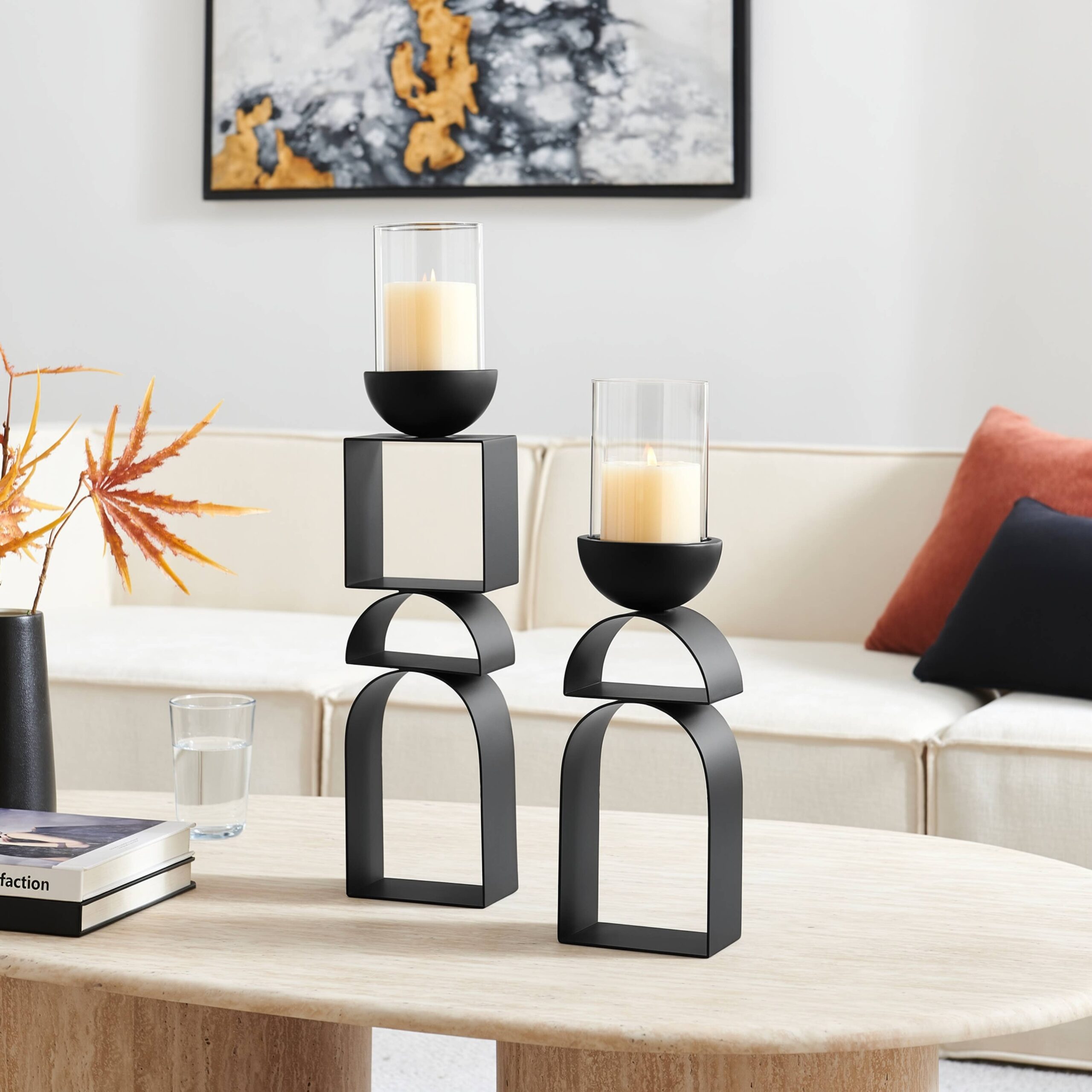 Black Geometric Candle Holders (Set of 2)