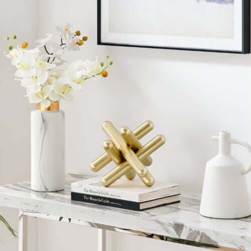 Large Abstract Gold Metal Geometric Sculpture