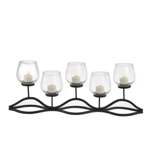 Wavy Iron and Glass Hurricane Candleholder