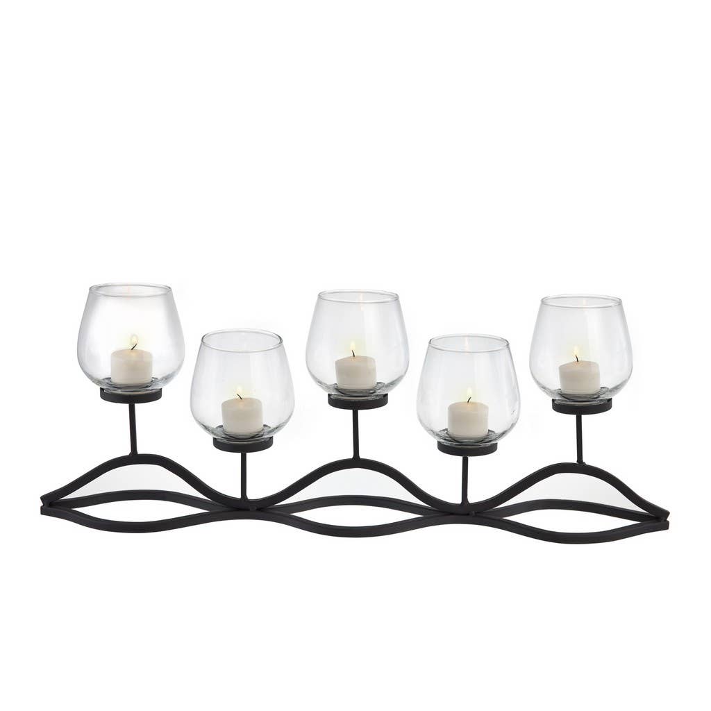 Wavy Iron and Glass Hurricane Candleholder