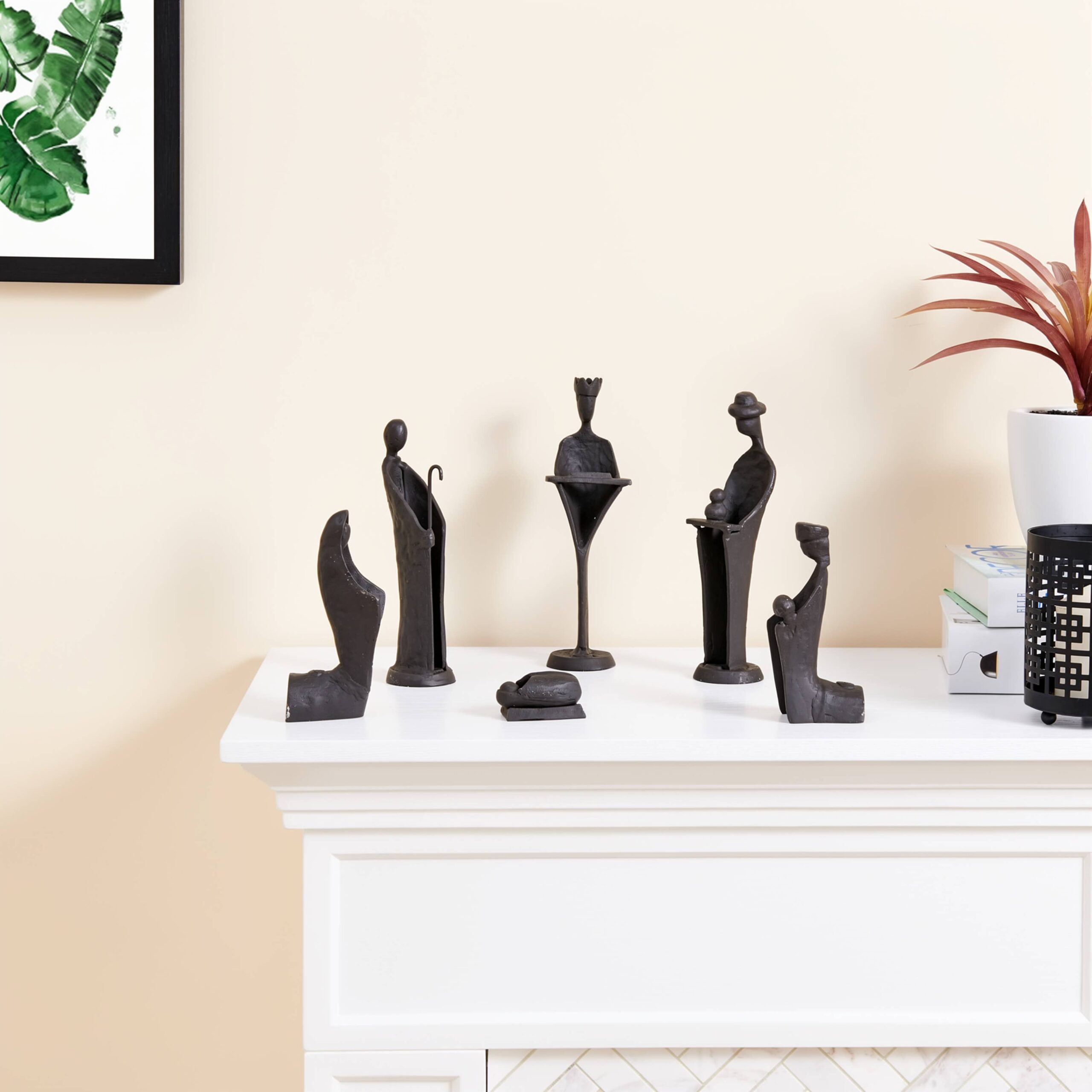 Modern 9-Inch Cast Iron Nativity Sculpture Set (6 Figures)