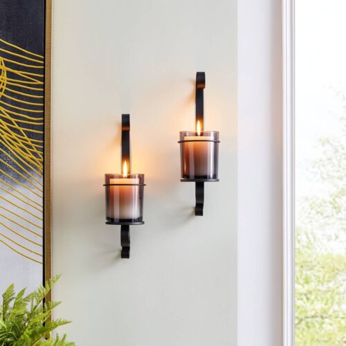 Vintage Black Wall Sconce Candle Holder Set
