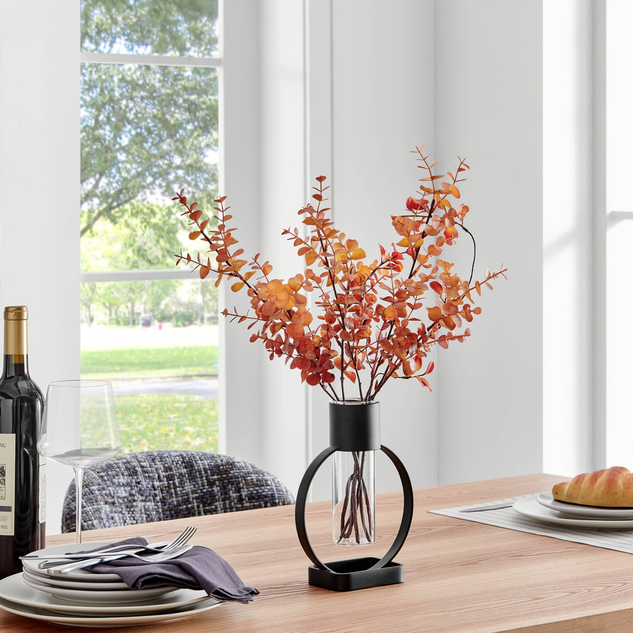Modern Black Open Circle Clear Glass Tabletop Vase